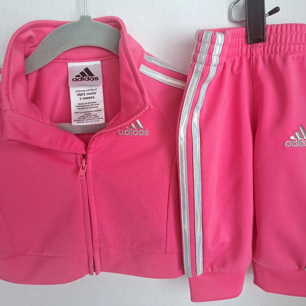Adidas 3 mo bubblegum pink  infant girl 2pc track suit